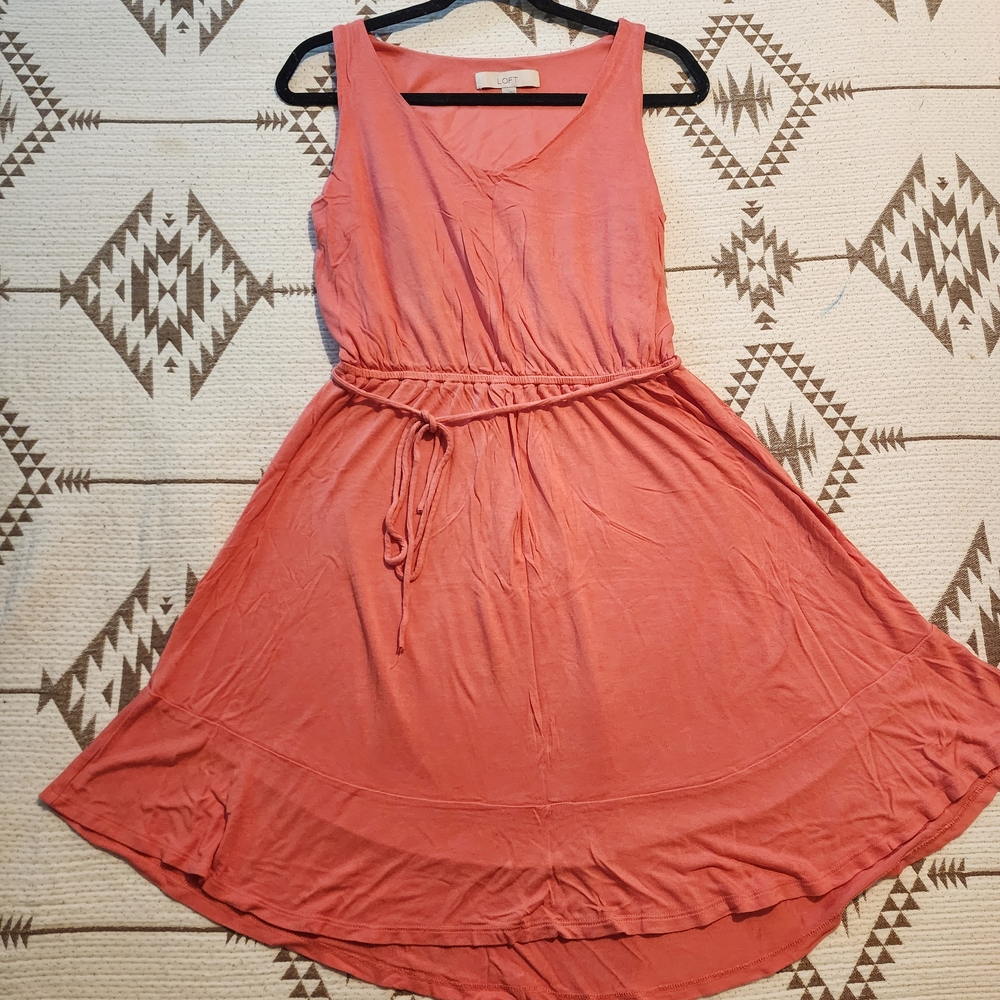LOFT Coral Sleeveless Drawstring Waist Dress